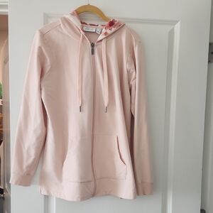 Denim&Co Light Pink Hoodie with Floral Hood